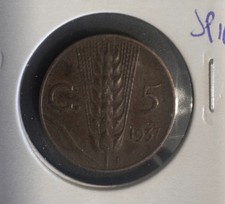 ITALIA REGNO 5 CENTESIMI 1937 SPIGA LIRA ITALIANA RE VITTORIO EMANUELE III