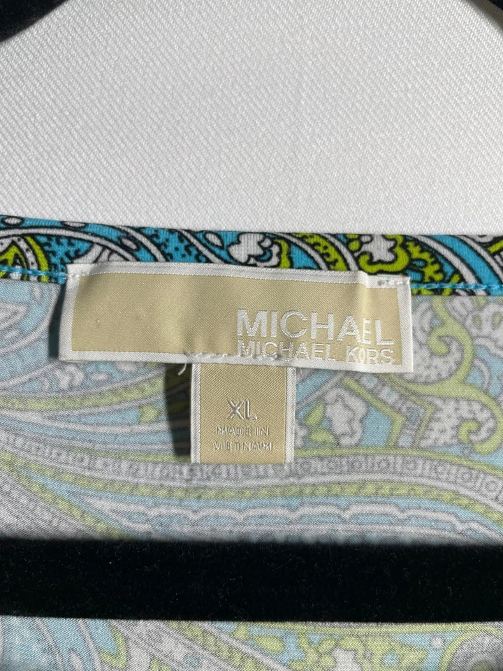 Vestido recto hippie gitano estampado cachemir verde Michael Kors para mujer talla XL Foto 3 de 4