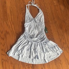 NWT  s Wild Fable Womens M Blue Halter Mini Dress Ruched Tiered Ruffle Sundress