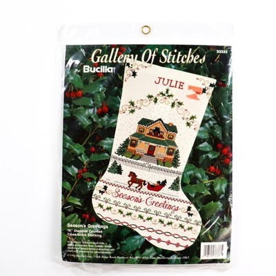 Bucilla 33333 Stocking Kit Cross Stitch Christmas Gallery of Stitches Vtg 1993