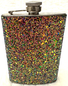 Elegant Luxury Faux Glitter Pink Rose Gold Hip Flask - Sunglos  3.75"Wx4.5"Tx1"D