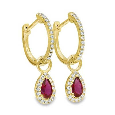 Ohrhänger Damen 9 kt Gelbgold Diamant & Rubin Birnenschliff