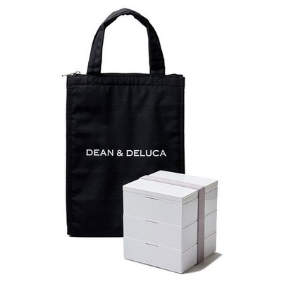 DEAN DELUCA Dreistufige Bento Box (klein) und Kühltasche (schwarz mittelgroß)