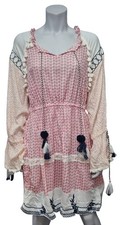 BOOHOO Womens Pink Boho Tassel Mini Dress Long Sleeve Embroidered UK 14