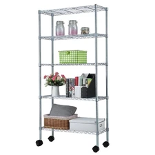 65x36x14" Adjustable 5-Shelf Shelving Wire Unit Storage Rack with Wheels Black