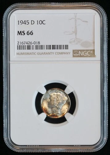 1945 D 10C US Mercury Silver Dime (NGC MS66 MS 66)