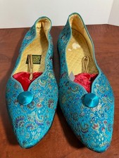 Vintage 1994 Daniel Green Comfy Slippers Women 8 B Blue Brocade Floral B80
