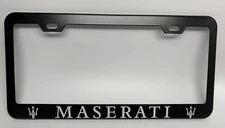 Black "MASERATI" License Plate Frame, Custom Made of Powder Coated Metal