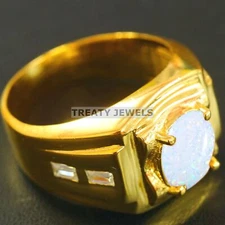 Opal Oval Cut With 925 Sterling Silver Gold Plated Ring For Men's #B349