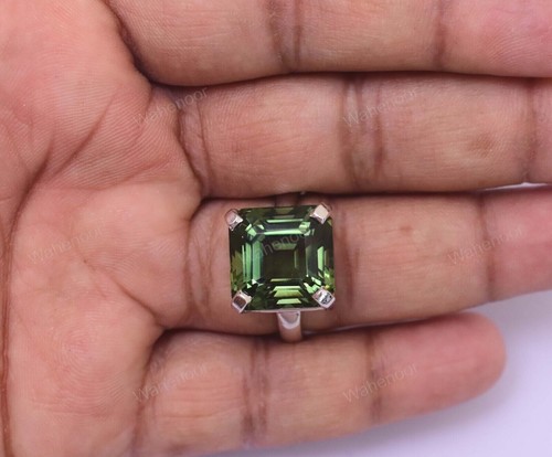 Anillo de compromiso de plata esterlina 925 verde natural de turmalina verde 925 anillo personalizado - Imagen 3 de 11