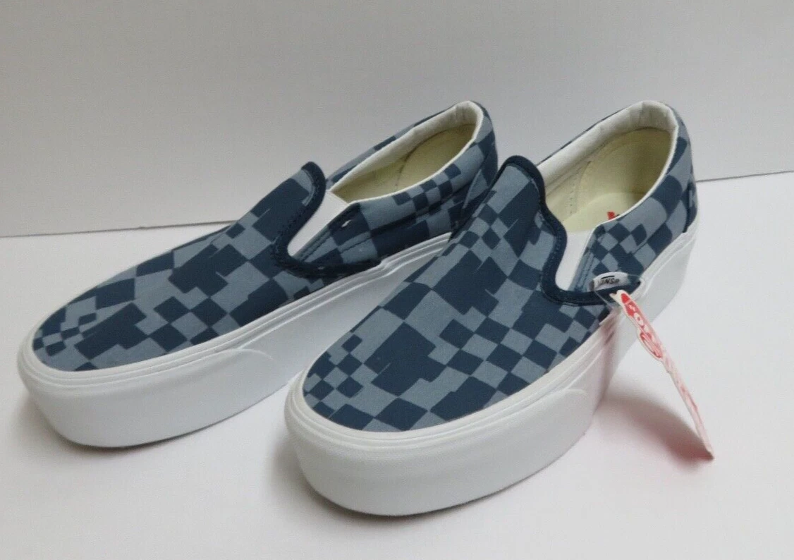 blue check vans slip on