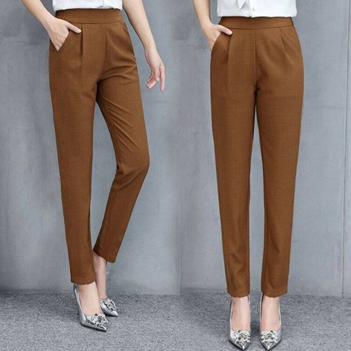 Women High Waisted Cigarette Long Pants OL Office Work Casual Tapered Trousers - Picture 9 of 15