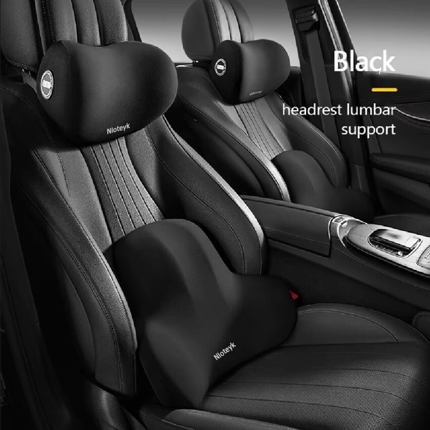 Car Neck Cushion Memory Foam Set - Neck & Lumbar Support for Car Seats