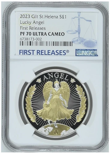 NGC PF70 FR 2023 UK ST.Helena Lucky Angel Silver coin Gilt 1oz POP:1