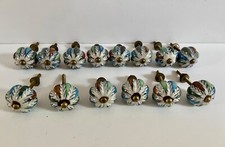 14 Vintage Hand Painted Pumpkin Round Porcelain Cabinet Knob Pull 6 -1/4" 8 -1"