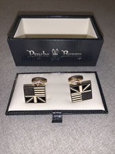 Spinki do mankietów Phycho Bunny Amerykańskie i brytyjskie flagi połączone czarno-białe pudełko nowe