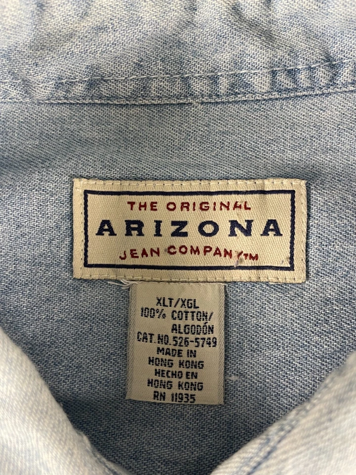 Camisa Arizona Jean Company XLT Denim Rayas Retazos Abotonada Algodón Hong Kong Foto 2 de 2