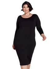 FTF Women's Plus Size The Everyday 3/4 sleeve Jersey Midi Bodycon Dress Black 1x