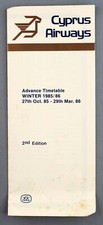 CYPRUS AIRWAYS AIRLINE TIMETABLE WINTER 1985/86 ADVANCE 2ND EDITION