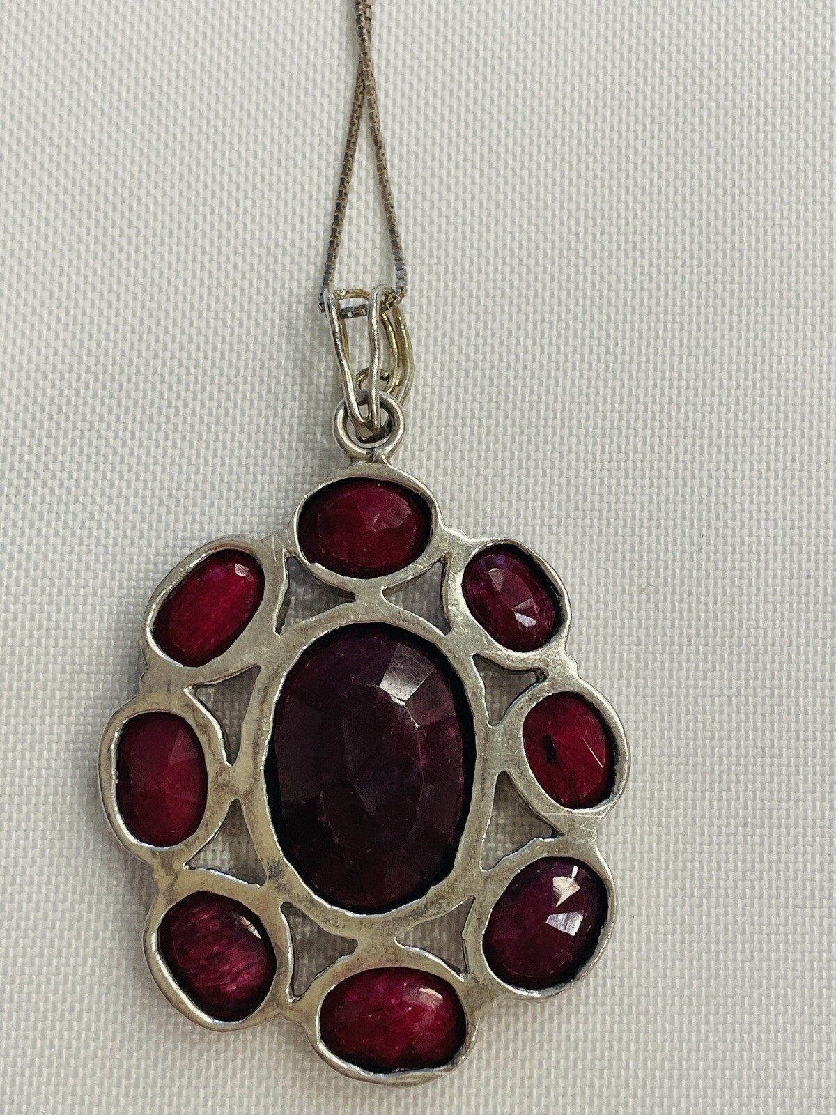 Handmade Sterling Silver Ruby Flower Pendant Neck… - image 5
