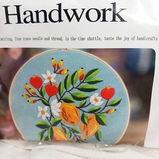Handwork Embroidery Kit 2203022 "Warm" Lemon Blossoms on Blue 2 Hoops Sz 20 NEW