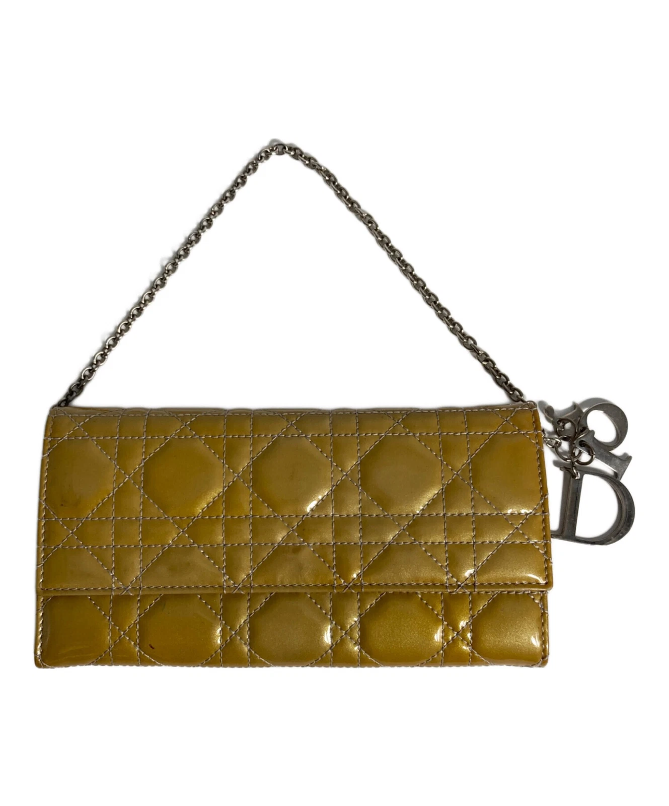 Christian Dior Portefeuille à Rabat Long Sac à Main Canage Charm Chaîne Or Authentique