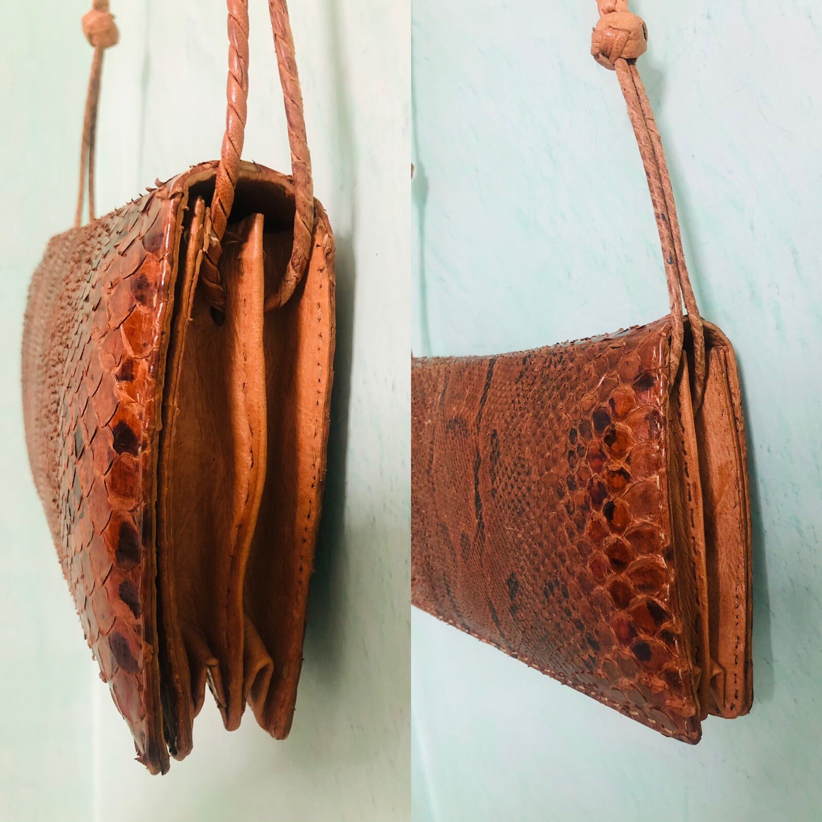 Stylish Vintage Python Snake Leather Shoulder Clu… - image 10