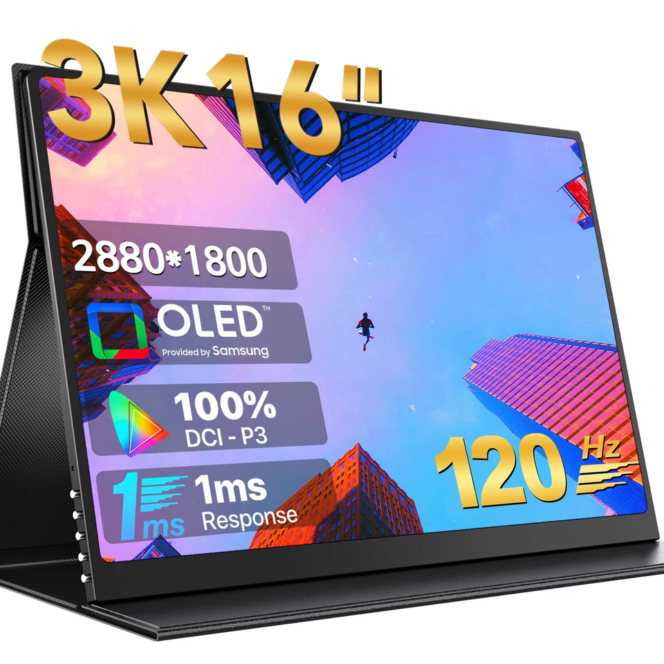 UPERFECT 16" 3K Tragbarer Monitor 120Hz OLED Gaming Monitor 16:10 PC Bildschirm