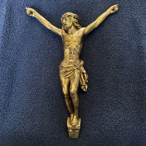 Antique French Christ Corpus Christi Crucifix Brass Gold 6” Metal Cast Cross - Picture 5 of 24