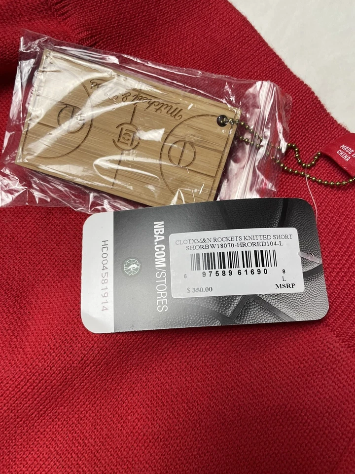 MITCHELL & NESS x CLOT $350 HOUSTON ROCKETS L KNITTED SHORTS RED WOOL NWT - Image 2 of 4