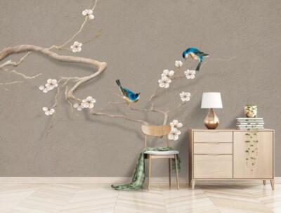 3D Branch Blue Bird ZHUA2296 Wallpaper Wall Murals Removable Self-adhesive Amy