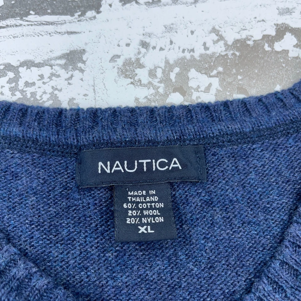 Chaleco Suéter Nautica Hombres XL Azul Isla Justa Mezcla de Lana Nórdica Abuelo Cuello en V Foto 4 de 4