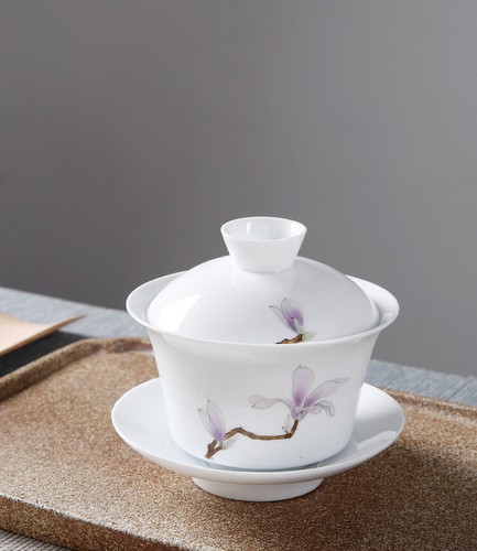 Jingdezhen Porzellan Gaiwan Tasse Untertasse Massiv Blumendruck China Schüssel Tureen Neu - Bild 13 von 26
