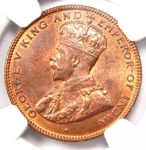 1916 Straits Settlements George V Half Cent 1/2C Coin - NGC MS65 RB (Gem BU)!