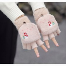 Snowman Convertible Fingerless Gloves Stretch Knit Gloves Winter Warm Gloves