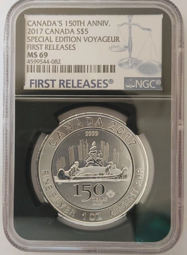 2017 CANADA $5 SILVER VOYAGEUR 150th Anniversary NGC MS 69 1 OZ FINE SILVER
