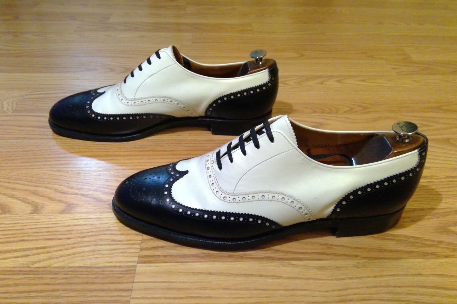 CROCKETT&JONES FOR POLO MTO SPECTATOR BLACK WHITE LEATHER OXFORD MEN SHOES 10D eBay
