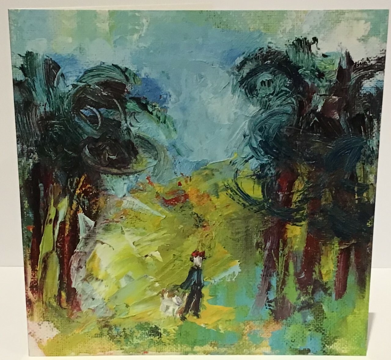 Abstract Art Dog Walking Birthday Greeting Card Jane Faires