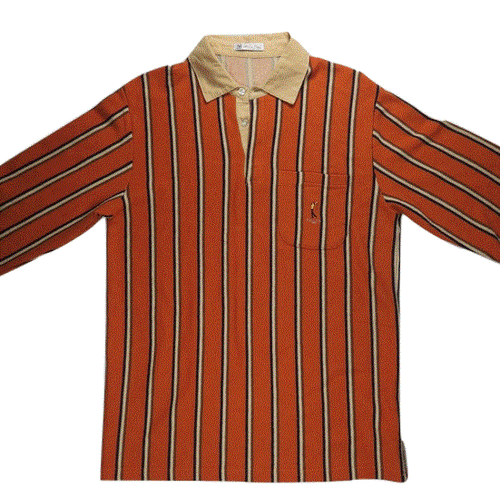 Valentino Rudy Italy Mens Polo Shirt M Golf Logo Casual Striped Dapper Orange - Picture 3 of 7