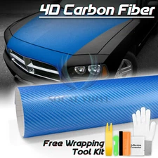 4D Carbon Fiber Sky Blue Glossy Vinyl Wrap Decal Sheet Bubble Free Sheet Film