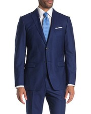 John Varvatos Star Usa Mens Trim Fit Wool Silk Blend Bedford Jacket 38S Blue