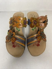 L'Artiste Spring Step Carswan Leather Wedge Sandals Womens SZ 42 US 11 Floral