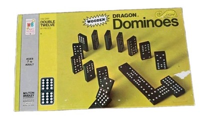 MILTON BRADLEY Wooden Dragon Double 12 Dominoes 1970 #4133