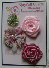 PINK & OLIVE 4 Flower Mix Organza Satin HANDMADE 25, 40, 45 &50mm NJC HMP-2