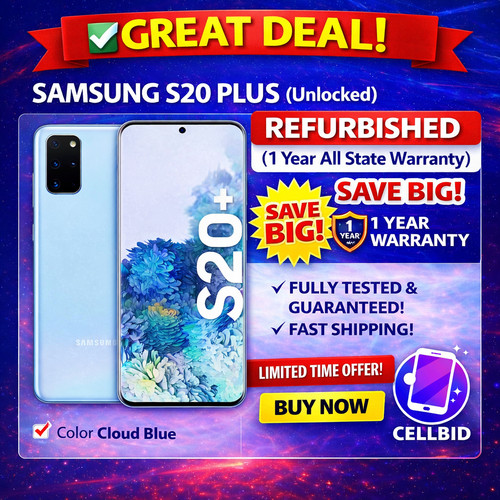 SAMSUNG GALAXY S20+ PLUS 5G SM-G986U  128GB CLOUD BLUE UNLOCKED EXCELLENT