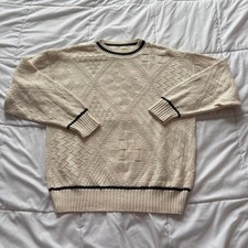 Vintage McBriar Mens Cream Textured 100% Cotton Knit Sweater Made in USA 90s