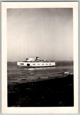 Vtg B&W Snapshot Passenger Ferry On Water Starlit Day 1940s