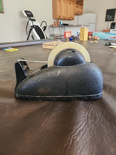 Vtg Scotch "Whale Tail" Tape Dispenser Heavy Industrial Cast Iron Black Art Deco - Picture 3 of 6