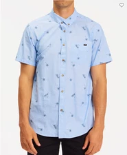 Billabong Men's Organic Cotton Sundays Mini Short Sleeve Shirt Mist Blue-Large