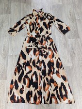 AX Paris Leopard Button Front Tie Midi Shirt Dress size 8 £50 Half Sleeve 